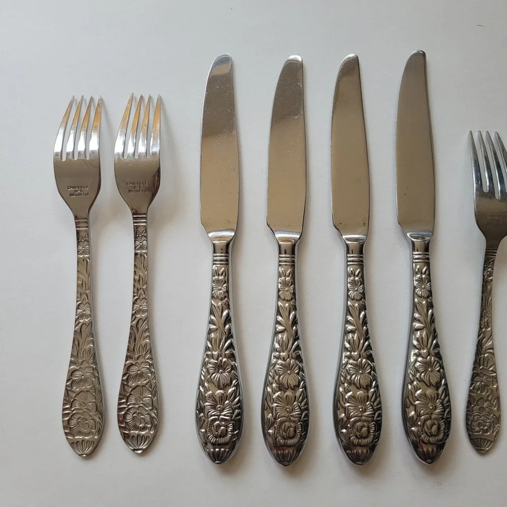 Cambridge Stainless Flatware 9 Lot Floral Fork Knife
